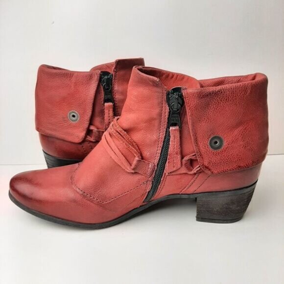MJUS \ Chunky Heel Genuine Leather Booties w/ Foldover Detail Red Sz 8 US Eur 39 - Picture 12 of 15